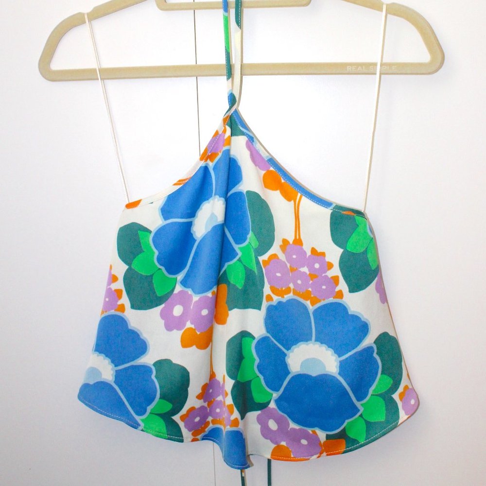 Zara Floral Halter Top -- Backless, Flowy, Retro, Size M